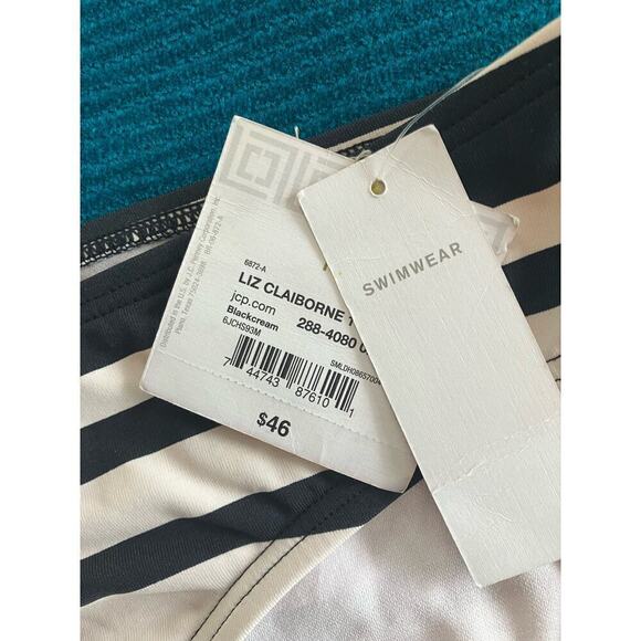 NEW Liz Claiborne Bikini Swimsuit Bottoms Navy Cream Stripe Size 14 - Picture 5 of 6